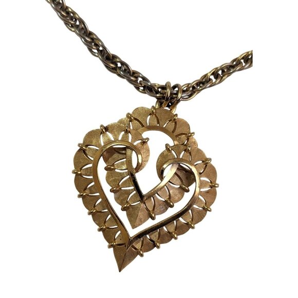 Vintage Crown Trifari Gold Tone Heart Pendant Necklace Chain 20" Elegant - Picture 4 of 8